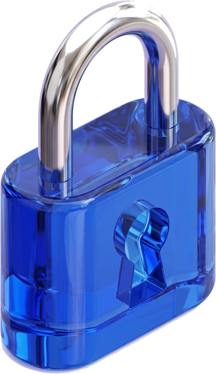 A blue glass padlock — Level keeps your group structure private and on your own computer.